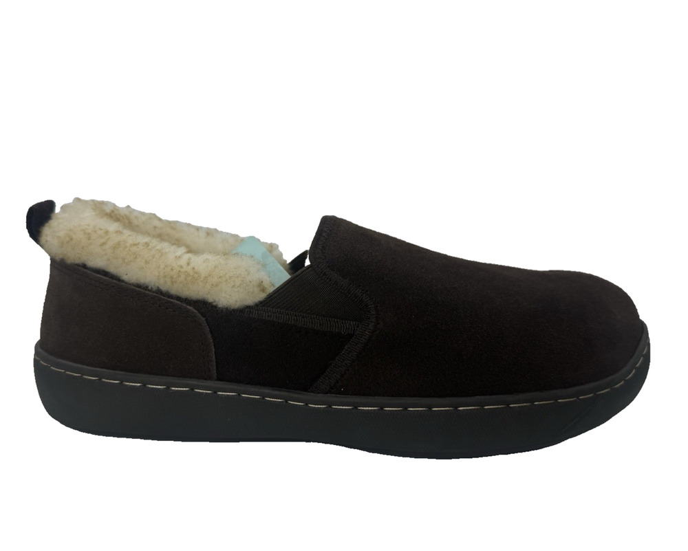 Men's 9 Brown Slippers Leather Suede Faux Fur Sherpa Lined Magellan Outdoors NWT